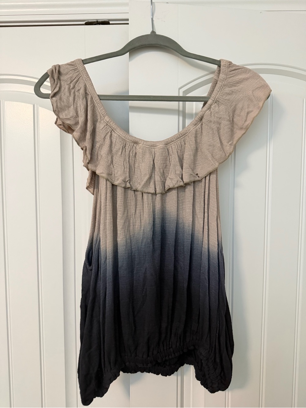 Free People Beige-to-Black Ombre Ruffle Off-Shoulder Camisole